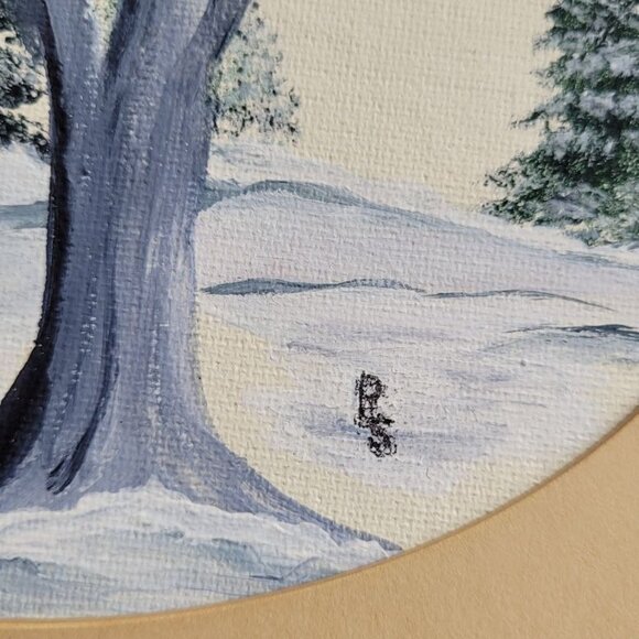 Signed Art Hand Painted Winter Scene Bird Lover Wood Frame Trees Farm Decor Snow - Picture 10 of 10